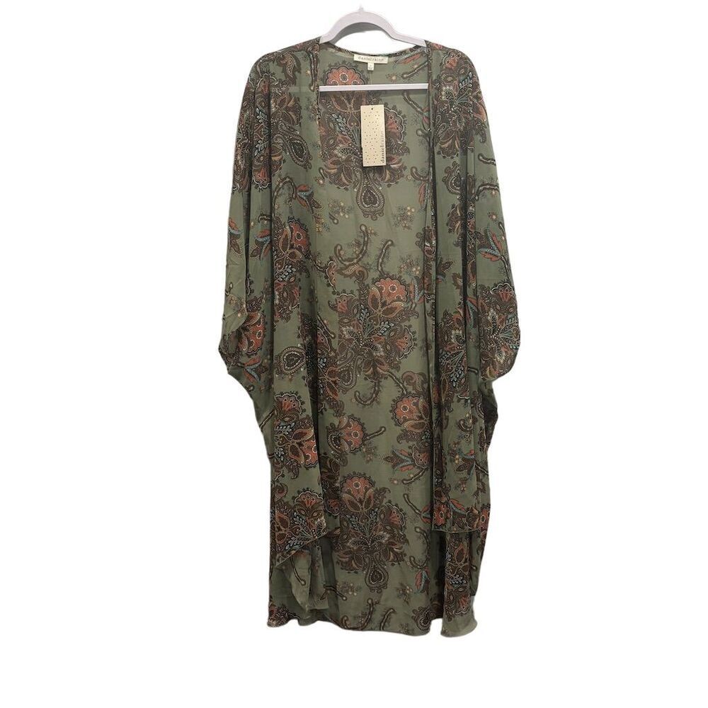 Daniel Rainn Women's Sheer Paisley Kimono Duster Multicolor Size 2X